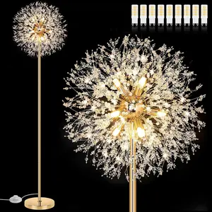 69'' Crystal Floor Lamp Decorative Lights for Living Room, Modern Standing Lamp with 738PCS K9 Crystals, Tall Lamp Pole Light for Bedroom Office, Mid Century Floor Lighting with 9 LED Bulbs