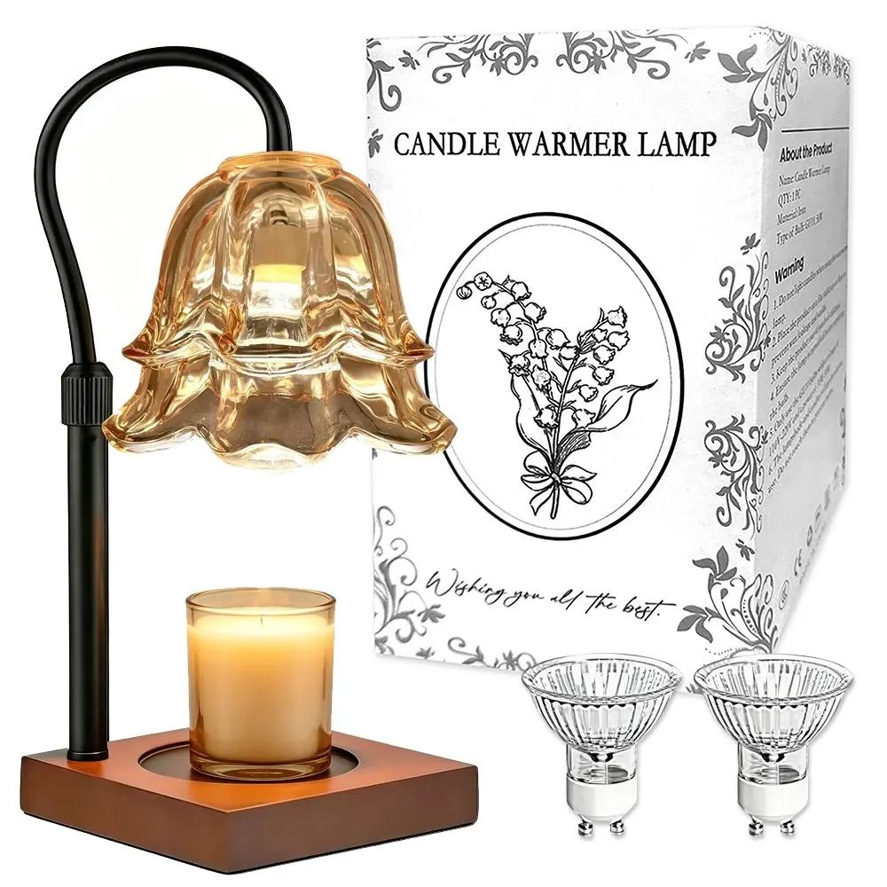 Candle Fragrance Warmer Lamp with Bellflower Motif & Convallaria Print, Adjustable Stand, Timer Function, 2 Extra Bulbs Included, Flame-Free Fragrance Diffusing Lamp for Bathroom Indoor Decor