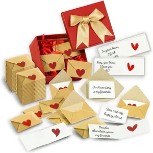   Mini Envelopes and Cards Collection - 60 Pcs with Pre-Written Love Letters, Blank Notes & Ribbon - Perfect Valentines Day Gifts for Him