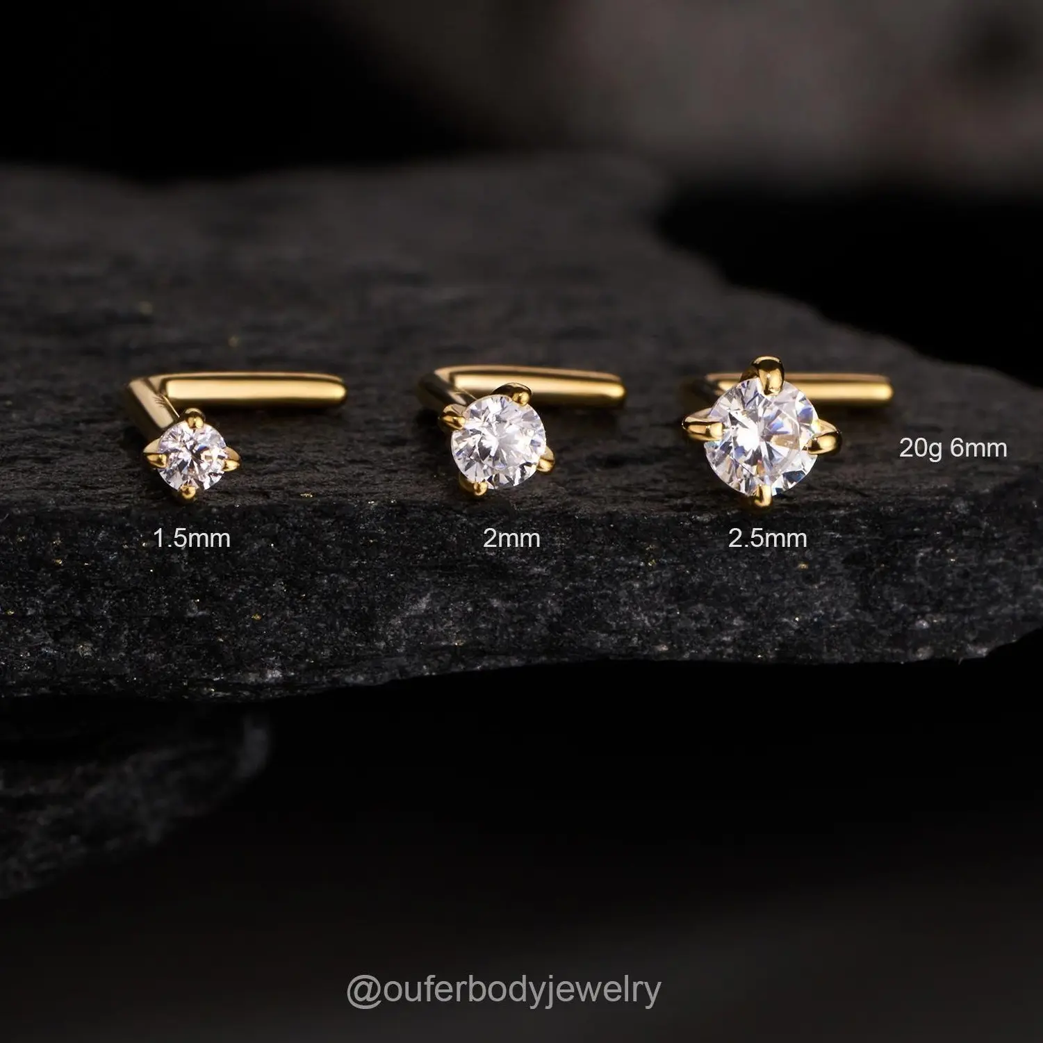 Oufer 14K Gold L Shape AAAAA+ Grade CZ Nostril Piercing Ring Unisex Minimalist Daily Wear Jewelry Simple Design for Everyday Use 1.5mm 2mm 2.5mm Options, Nose Piercing Jewelry, Body Piercing Jewelry, Round Cz