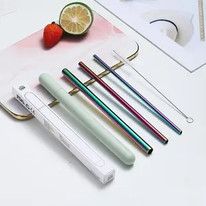 Reusable Straws Travel Set - Two 304 Stainless Steel Straws with Pipe Cleaner and Bamboo Case - Eco Friendly