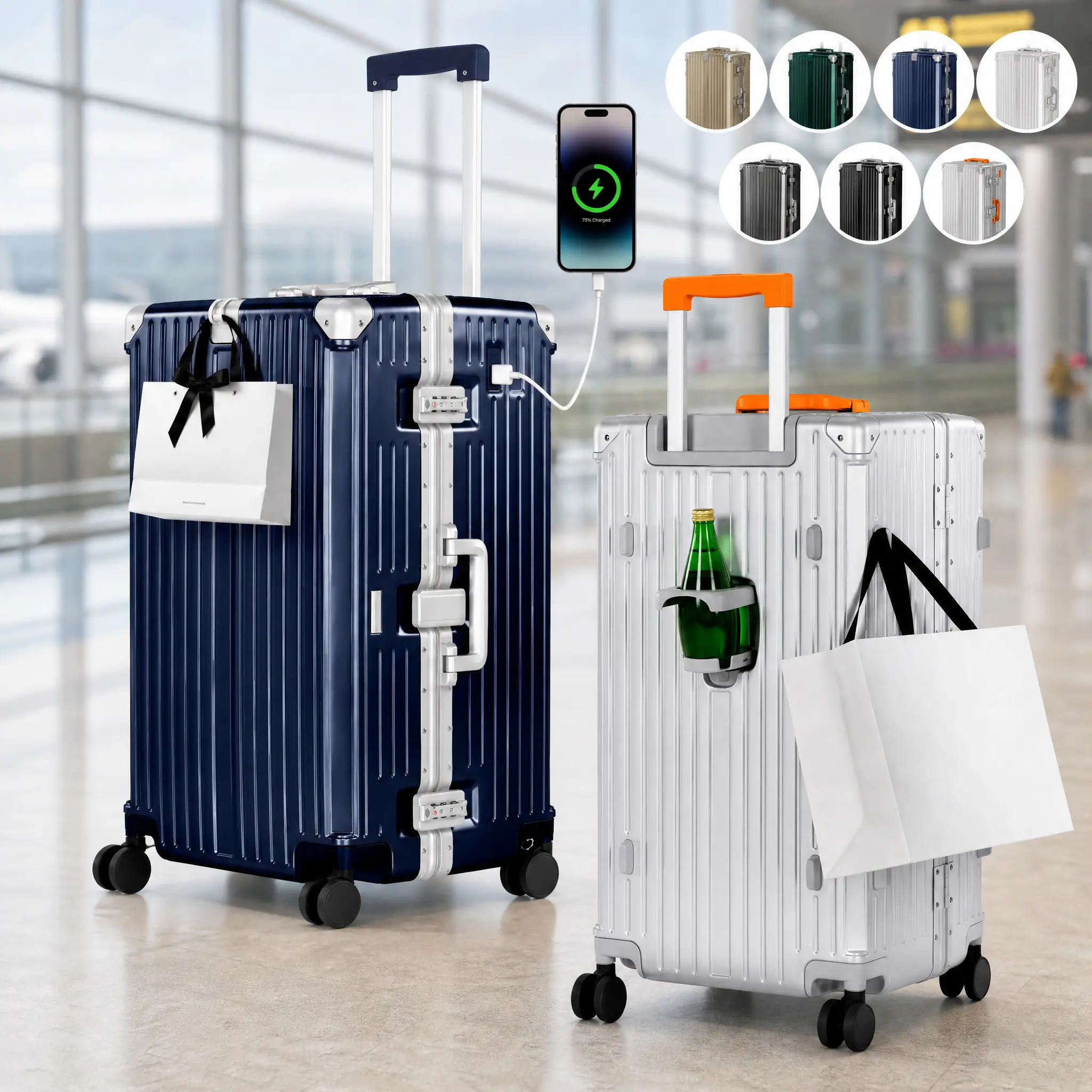 PHIVILLA 20/24/26/28/30 Inch  Luggage, Thickened Aluminum Frame Luggage with TSA Spinner Wheels, 3-Layer PC Hardside Zipperless Travel Suitcase with Type-C USB Charging Port, Cup Holder