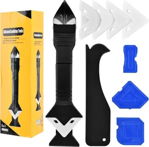 Silicone Caulking Tools-3 in 1 Sealant Finishing Tool Grout Remove Scraper Caulk Remover Glass Glue Angle Scraper for Bathroom,Kitchen,Floor,Window,Sink Joint,Frames Seal (Black Blue)