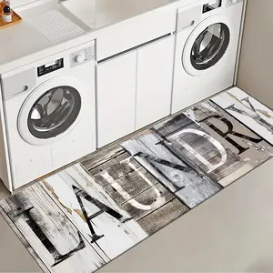 1pc Wood Grain Background Laundry Room Rug, Home Decorative Rug, Soft Comfortable Long Strip Carpet, Non-Slip Mat for Kitchen Living Room Bedroom Sink Decor