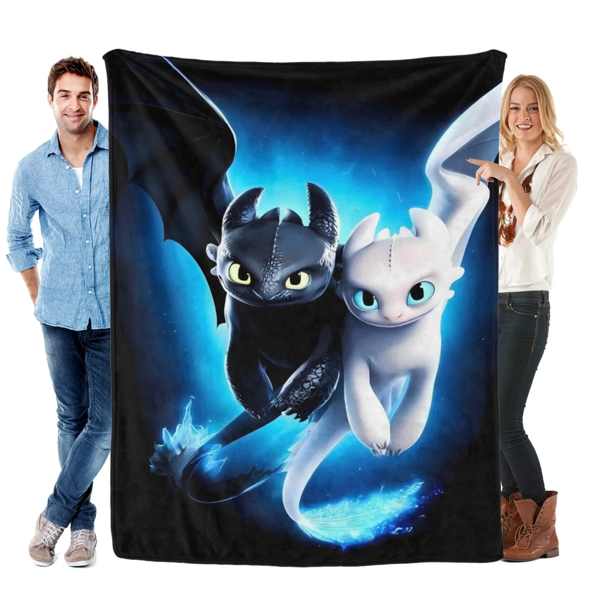 How to Train Your Dragon Toothless and Light Fury Flannel Throw Blanket, Premium Ultra-Soft Warm Cozy Fleece Blanket, Movie Room Decor for Kids Bedroom, Playroom, Sofa, Bed, Perfect Birthday Gift For HTTYD Fans Kids Couples