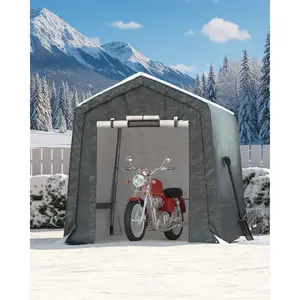 Garvee Outdoor Portable Storage Shed with Roll-Up Door & Vent, 240G Heavy-Duty Waterproof PE Tarp, UV-Resistant, Ideal for Motorcycle, Firewood, Garden Tools Storage, Available in Gray and Khaki, 6'x8'