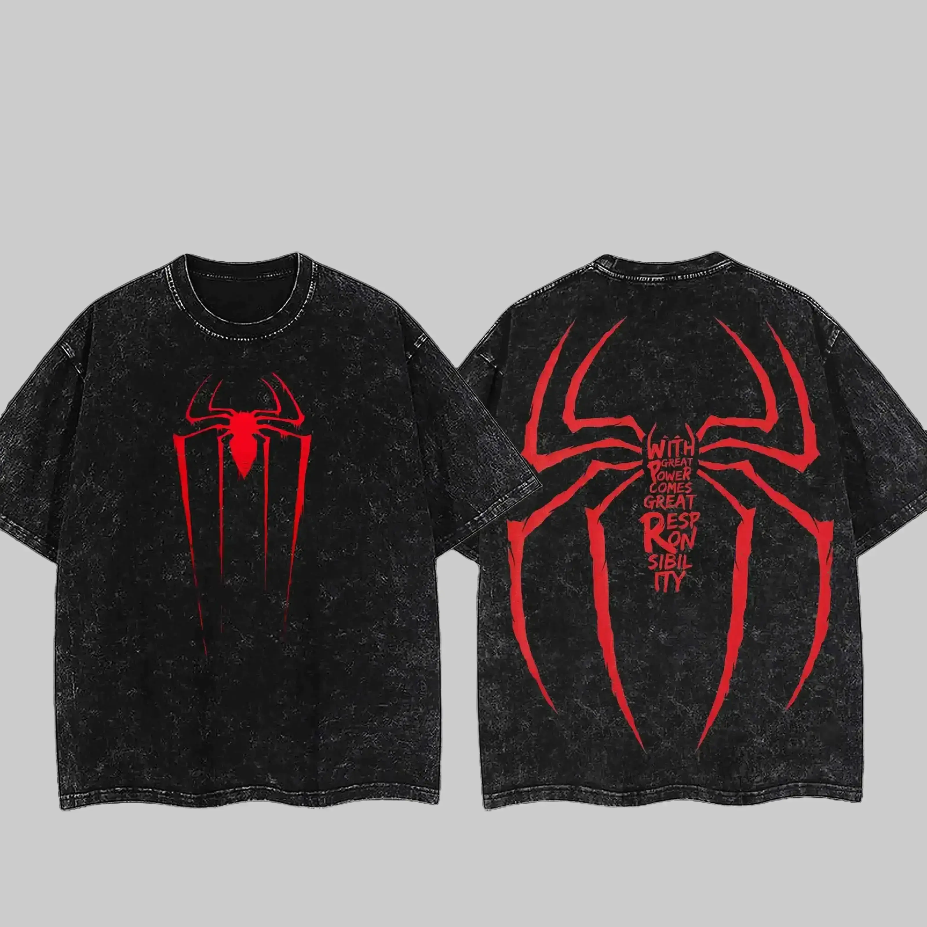 Vintage Washed Heavyweight Spidey Tee, Oversized Dark Aesthetic Streetwear Graphic T-Shirt for Men & Women. Grunge Distressed Edgy Workout Gym Pump Cover, Cyberpunk Y2K Retro Urban Menswear. Thick Premium Heavy Cotton Limited Edition Tops Sizes Up To 3XL!