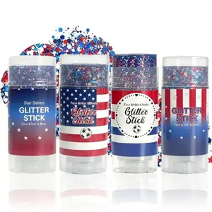 4th of July Glitter Stick, Red White Blue Shimmer Gel, Long Lasting Body Face Hair Shiny Makeup, Easy To Apply Patriotic Sparkle Cosmetic, Perfect for Independence Day Party Festival Holiday Daily Trendy Look