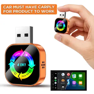 4-in-1 Wireless CarPlay & Android Auto Adapter | Stream YouTube TikTok Google Play & Screen Mirroring | Plug & Play for Factory Wired CarPlay Cars