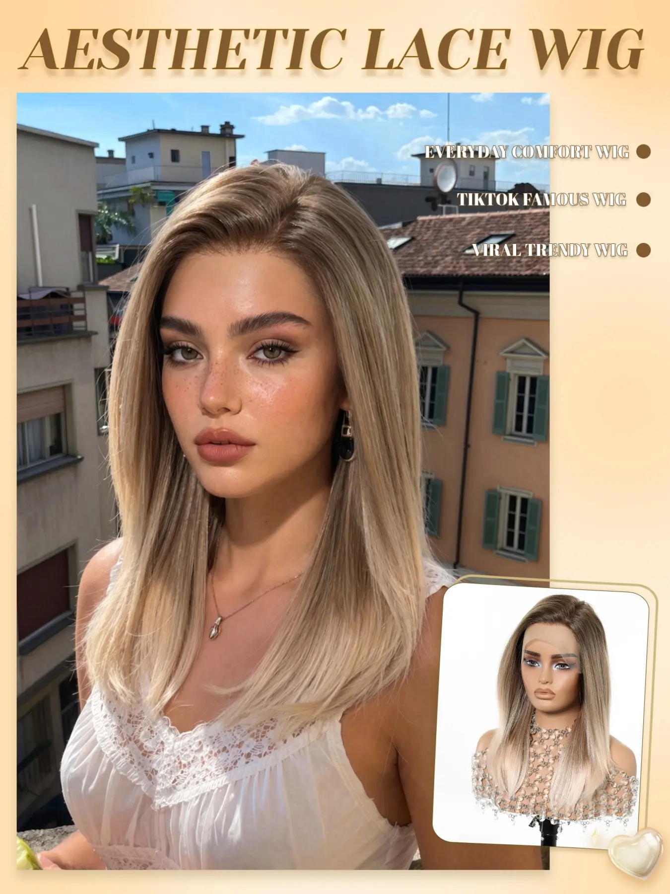 Topshe 13*6 Gradient Peach Short Synthetic Ombre Wig, Lace Front, Heat Resistant, Straight Hair, Natural Look, Beginner Friendly, Mother's Day Gift