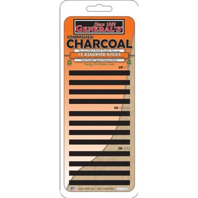 Generals  Compressed Charcoal Stick Set - 12 Pieces