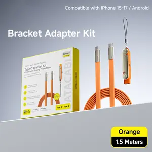 240W SuperCharge Super Fast Charging Wired Fast Charge 360° Rotating Invisible Stand Detachable 2-in-1 Charging Cable, Zinc Alloy Silicone Type-C Cable, Compatible with Apple and Samsung, Essential for Gaming, Office and Car Use.