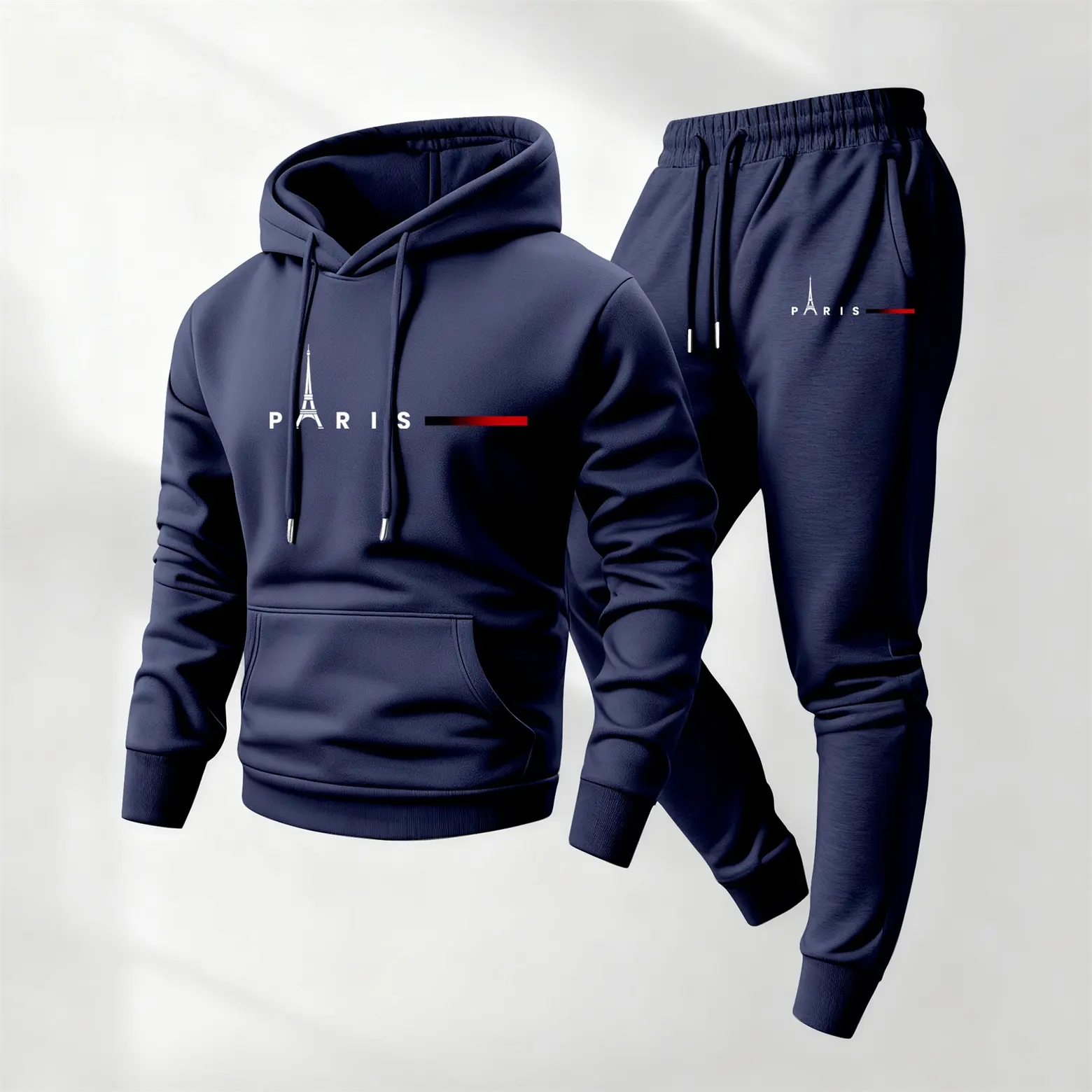 Men's 2-Piece Paris Letter Printed Hoodie & Drawstring Sweatpants Set, Athletic Activewear Tracksuits, Athleisure, Long Sleeve Hooded Jacket & Trousers for Fall Winter Gym Daily Use