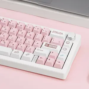 White and Pink Japanese PBT Keycaps - Cherry Profile, Dye Sublimation, Minimalist Custom Key Caps for Cherry MX Gateron Switches Mechanical Gaming Keyboard, 130 Keys