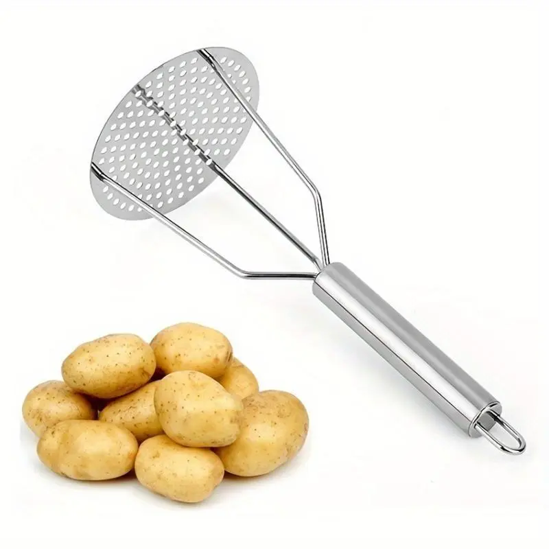 Multi-Use Stainless Steel Kitchen Tool - Potato Masher & Juicer - Comfort Grip Handle - Easy Clean - Ideal for Fries, Mashed Potatoes & Fruit Juice, Kitchen Gadget