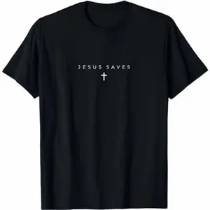 Jesus Saves Cross Subtle Christian Minimal Religious Faith Shirt God Tops for Men, Graphic Novelty Christian T-Shirt Black