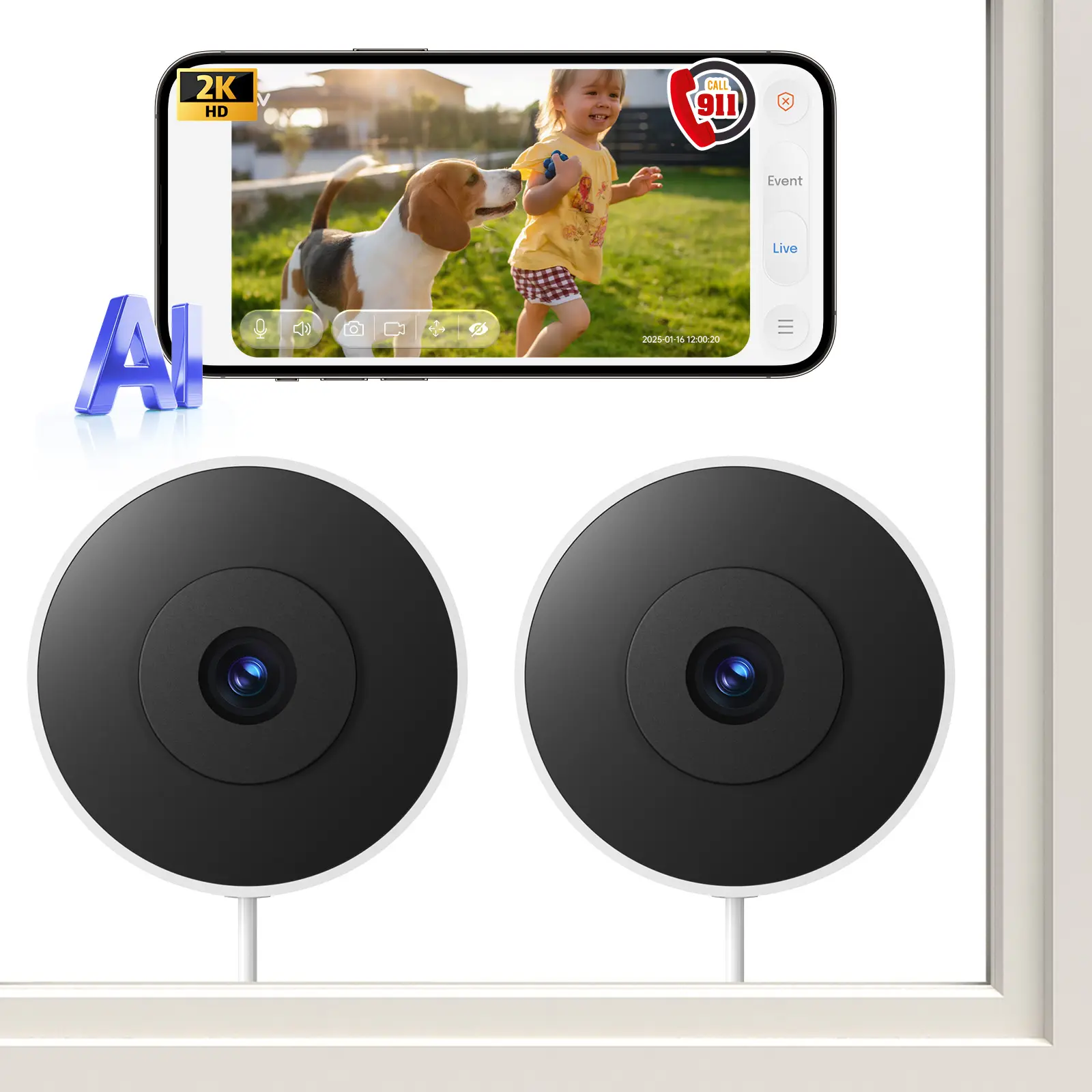 4MP 2K AI Smart Home Camera – Behavior Analysis Alerts,2.4G/5Ghz WiFi,Low-Light Full‑Color Night Vision,Motion Detection, Two‑Way Audio & App Control