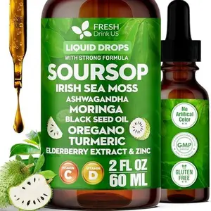 【FreshDrinkUS】 Soursop Special Drops 2 fl oz – Premium Botanical Liquid Blend with Soursop 10:1, Black Cumin Seed Oil, Irish Seamoss & more | Concentrated Liquid Formula in Easy-Use Dropper Bottle