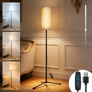 63inch Fabric Tripod Floor Lamp, Adjustable Three Colors, USB Powered, Detachable Metal Base, Home Decor Lighting for Living Room, Bedroom, Office, Ambient Decoration Lamp