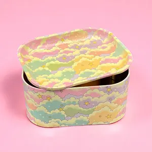 MEE MEE Clouds Tin Storage Box, Large Metal Stash Container Kitchen Storage Cute Designs Medicine Organizer