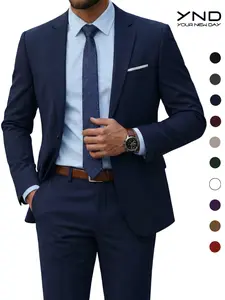 YND Men's 2 Piece Suit , 1-Button Jacket & Pants Set, Random Tie Included, Wedding & Business Dinner, Men’s Blazer, Black Formal Menswear, Prom & Office Wear