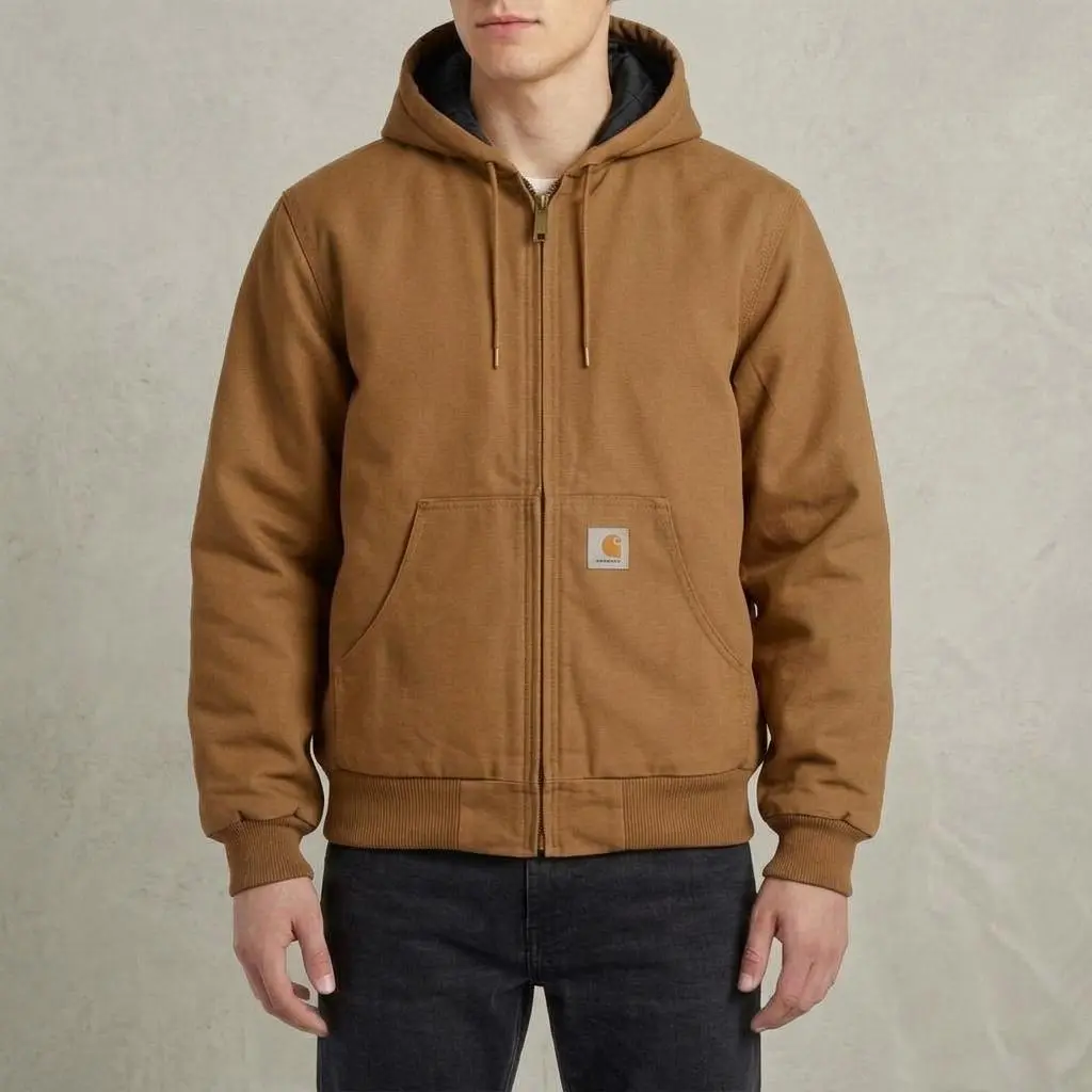 Carhartt Men’s Hooded Quilt Lined Work Jacket, American Washed Heavy Canvas Outerwear, Rugged Heavyweight Coat for Job Sites & Outdoor Activities
