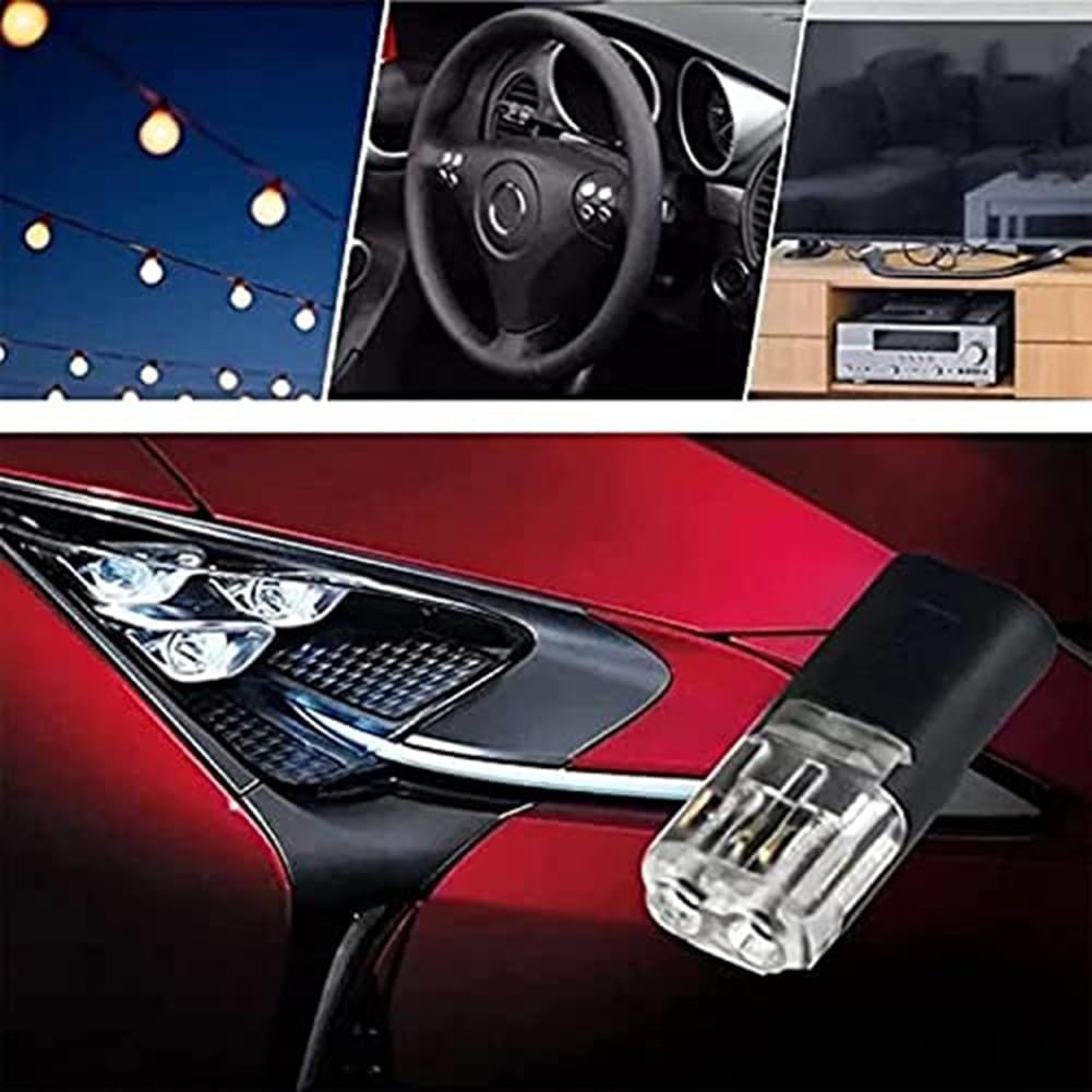 60Pcs Double Wire Plug in Connector, LED Light Strip Low Voltage Connectors 2 Pin with Locking Buckle - Quick Connect, No Wire Stripping Cutting