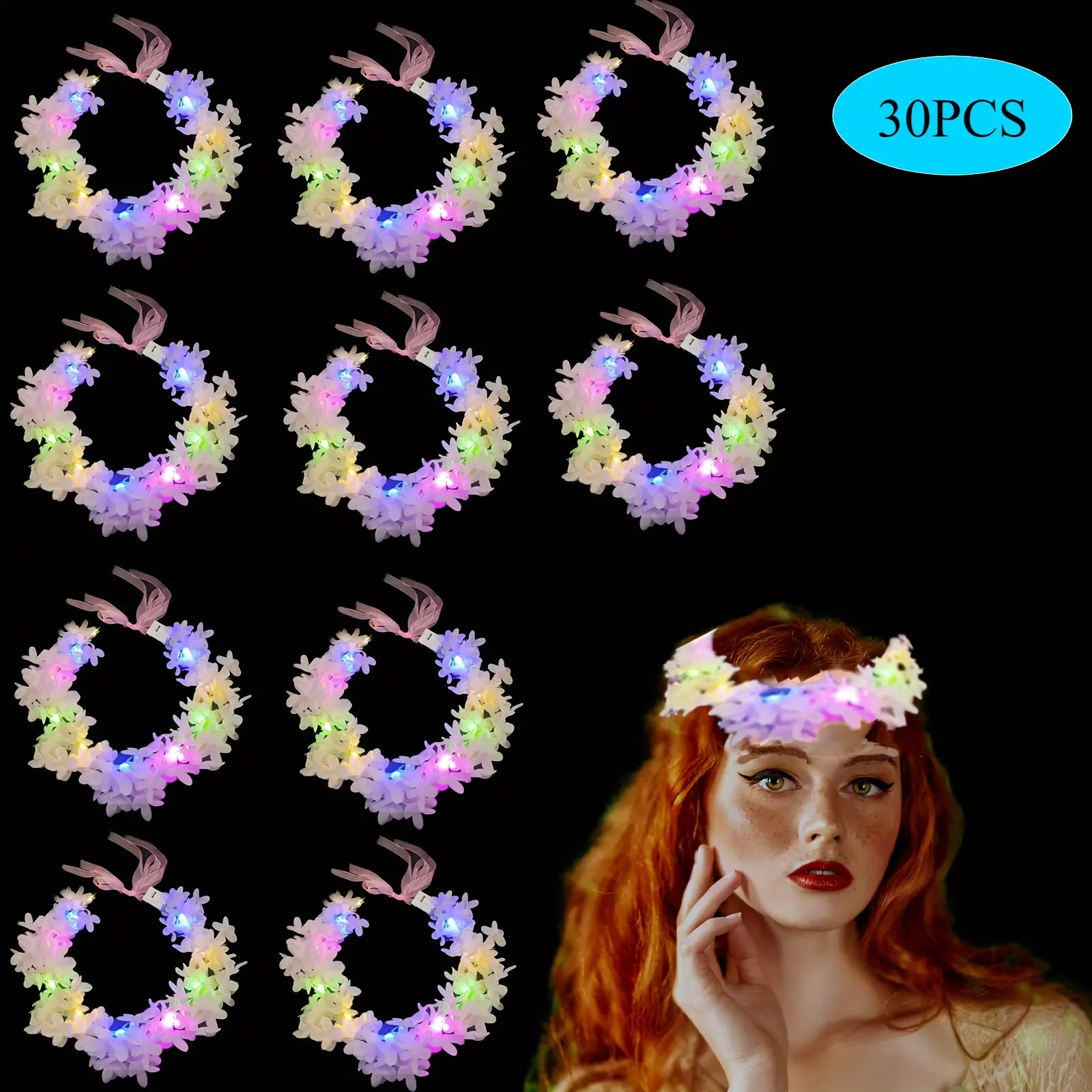 30 pcs Light Up Holiday Decoration_Flower Crown_Light Up Mauve Garland_Suitable for Christmas and New Year's,Party,Prom,Wedding,Concert,Beach Party,Mother's Day Decoration Lightweight Lilac