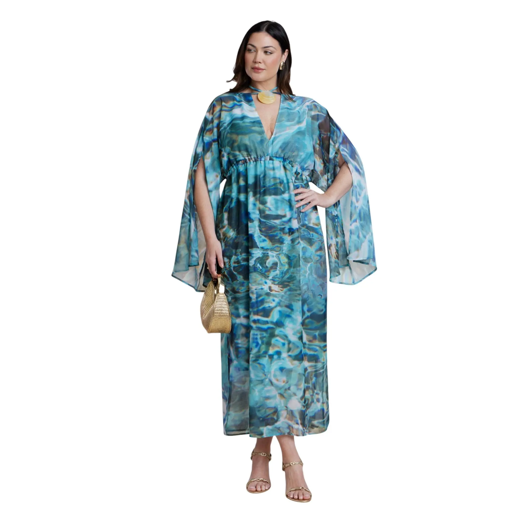 ELOQUII Women's Plus Size Shell Detail Wide-Sleeve Kaftan