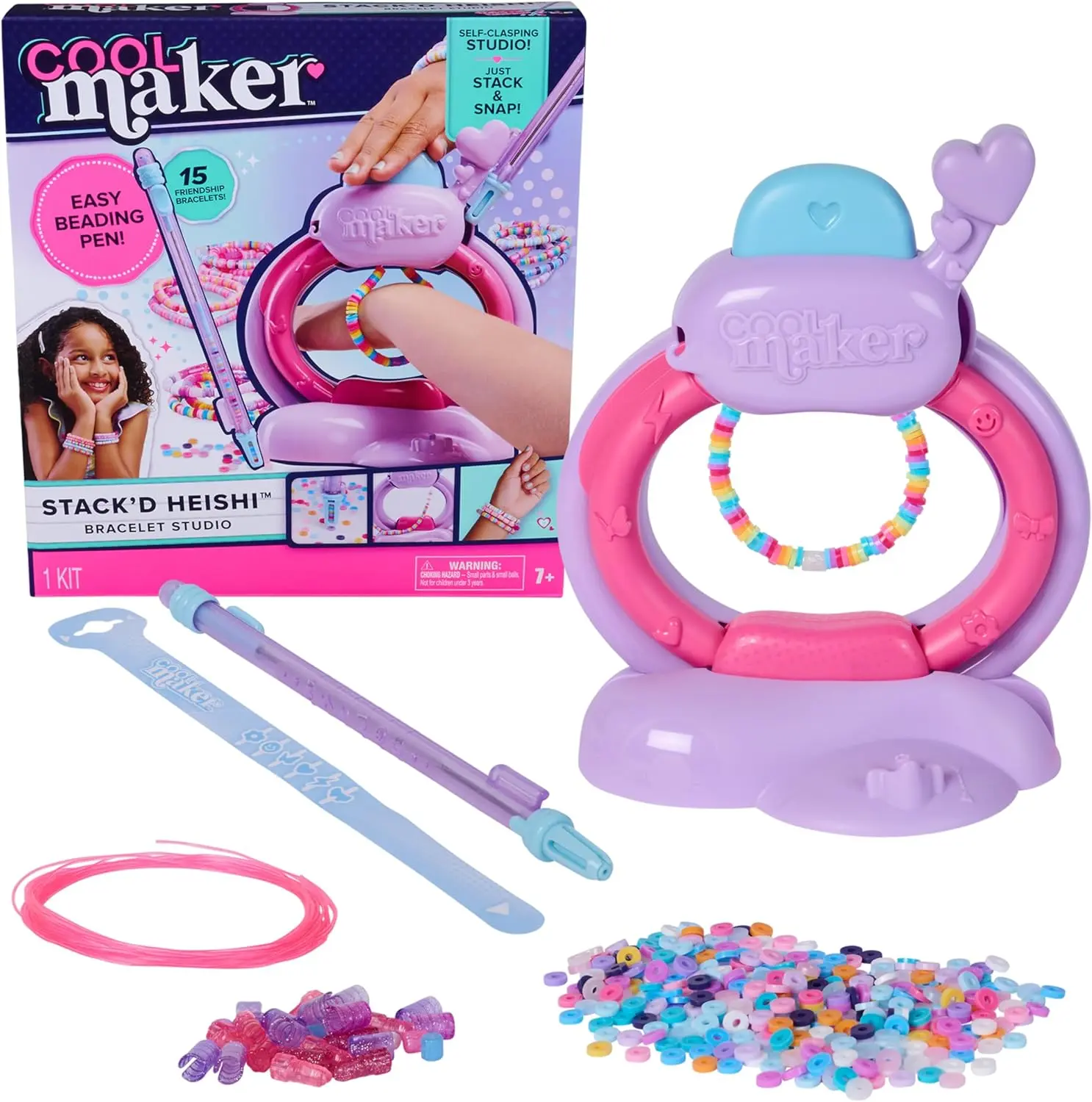 Cool Maker Stack’d Heishi Studio DIY Beads Set - Easy Beading Pen, 1200+ Beads, Bracelet Kit for Sleepovers & Rainy Days, Makes 15 Bracelets, Kids DIY Arts & Crafts Toys for Ages 7+