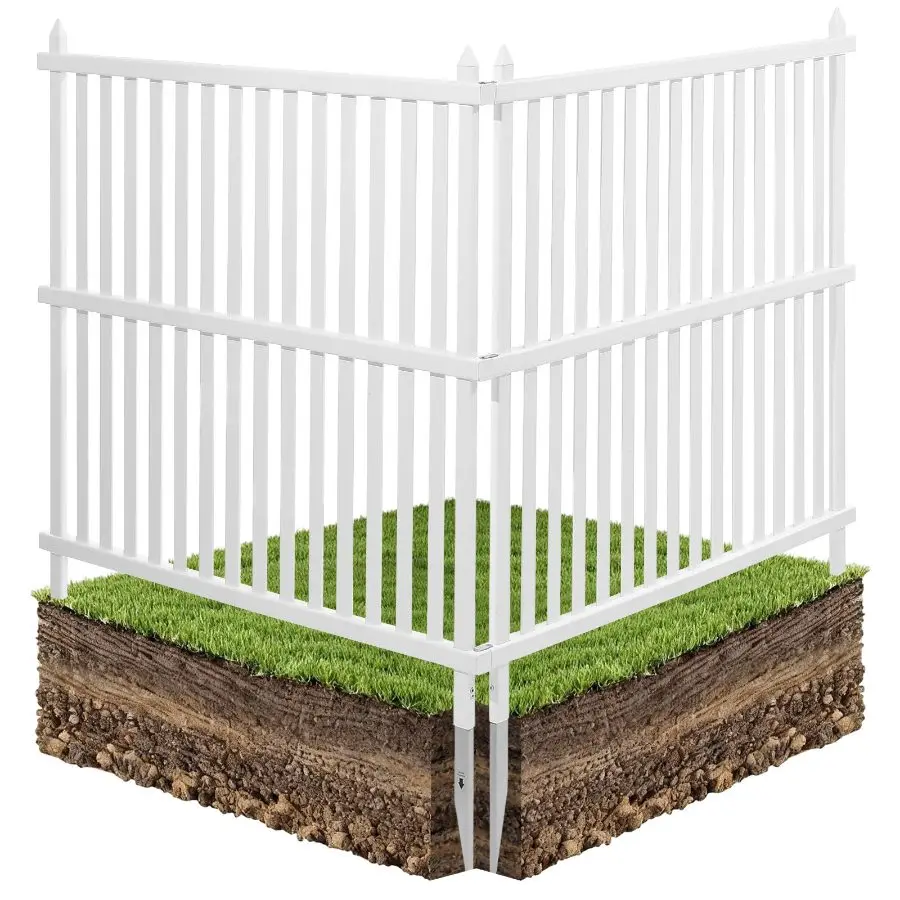 【toolupgrade】VEVOR 2 Panels Strip Vinyl Outdoor Privacy Screen (48x48 in), Air Conditioner Fence with 19.7 in Ground Stakes, White Pool Equipment & Trash Can Enclosure