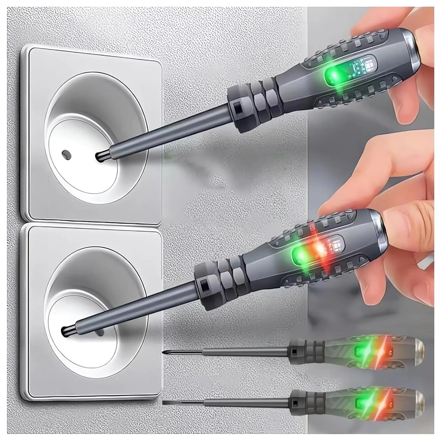 2PCS Pen + Driver Set, Non-Contact Circuit Finder Tester, AC/DC Neon Voltage Check Tool with Magnetic Screwdriver Tips, Anti-Slip Grip for Testing Voltage