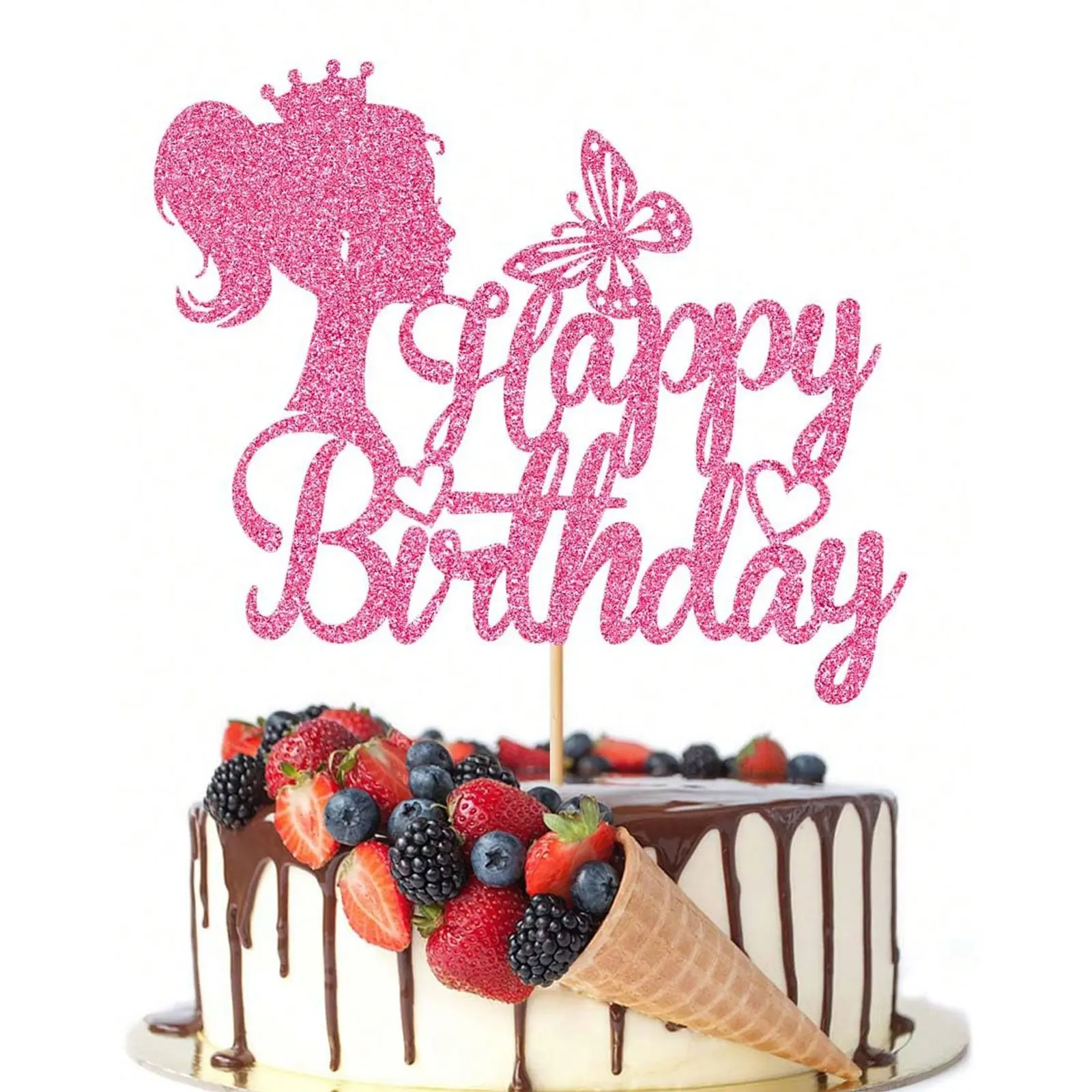 Princess Cake Decoration Set, Wedding Cake Topper, Glitter Crown for Women, Perfect for Theme Weddings, Happy Birthday, Birthdays, Showers, Party Decorations
