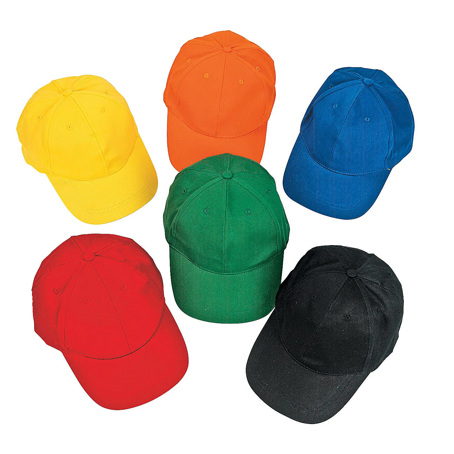 Unisex Bright Multicolor Baseball Caps, 12-Pc Set with Adjustable Hook-and-Loop Touch Fastener for Everyday Wear, Sport Team Use