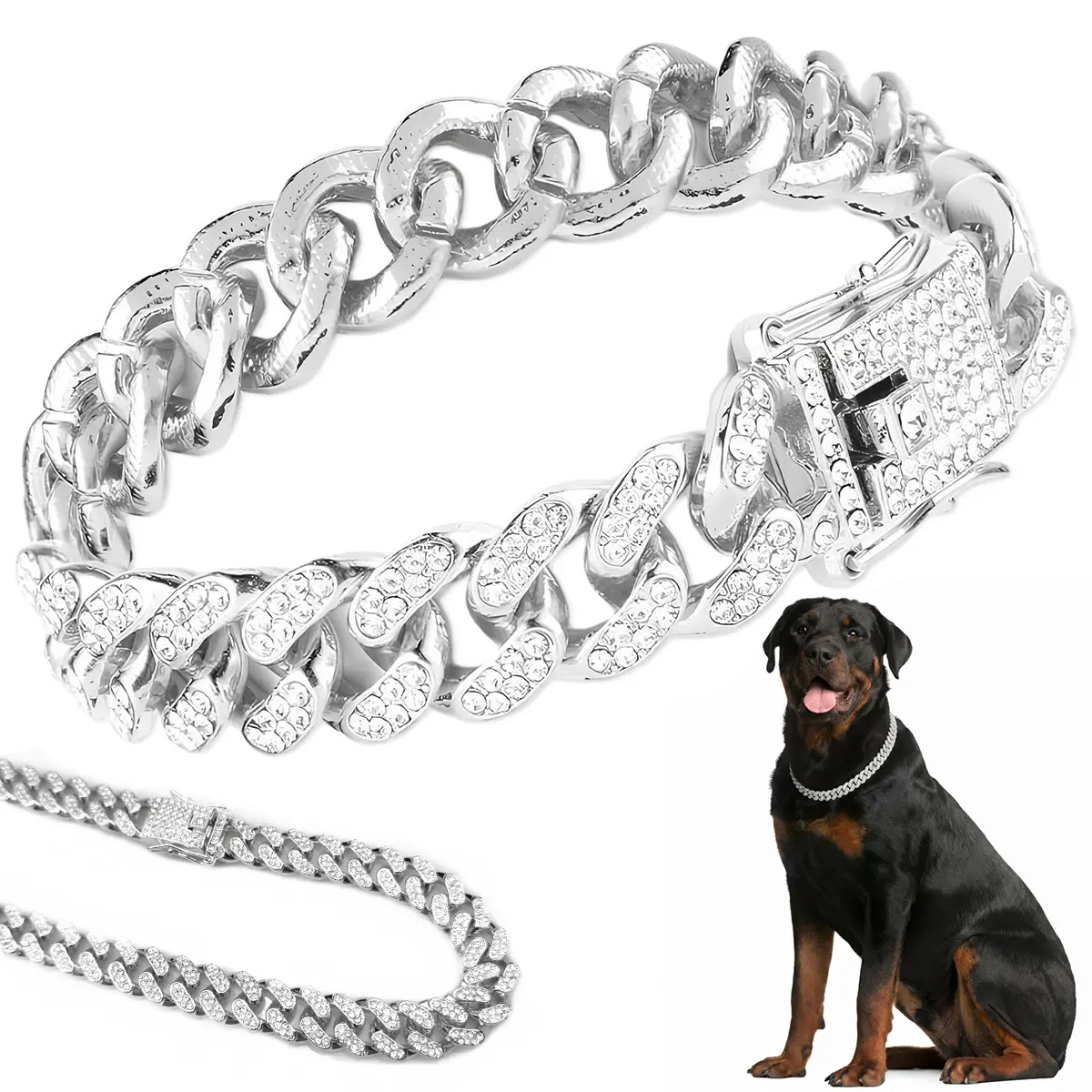Sicbumi Luxury Cuban Link Dog Collar - Sturdy, Lightweight Premium Plastic Chain, Adjustable 16-20 in, 18in Size, Thick Stands Up to Playtime, Resists Daily & Casual Wear, Pet Adjustable Collars