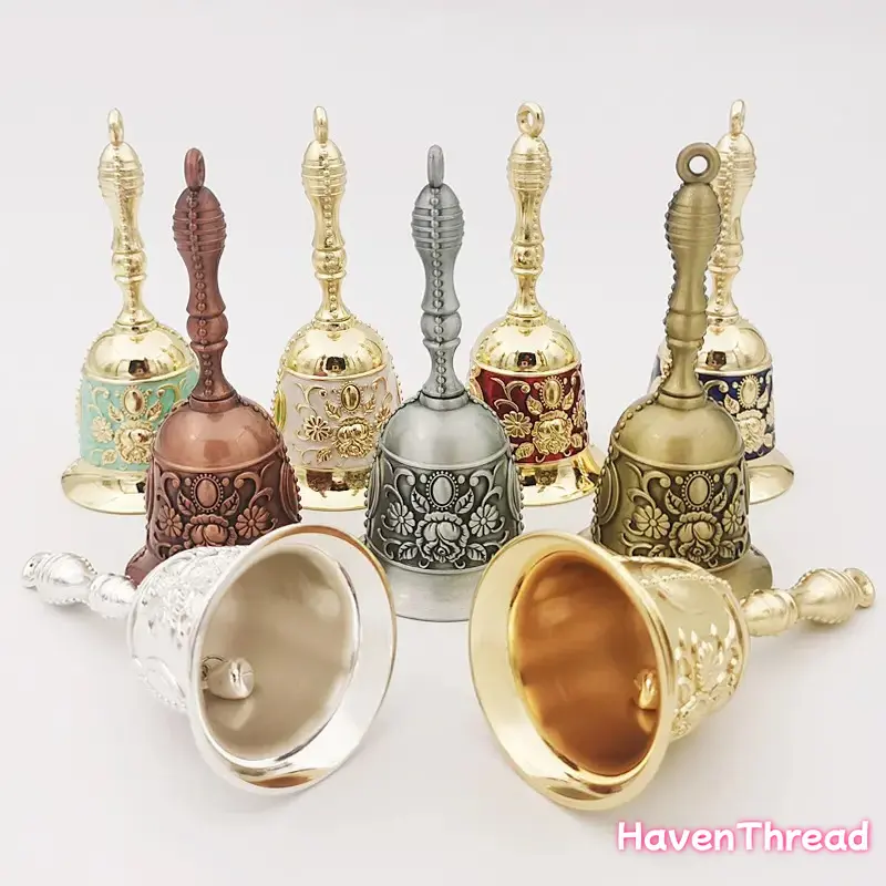 Ornate Metal Bells, Retro European-Style Hand Bell, Hangable Handicraft for Christmas, Service, and Room Decoration, Ornamented Bell