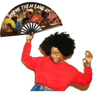 Large Folding Fan - Where Them Fans At Clack Fan, Line Dance Popping Fan, Boots On The Ground, Large Festival Hand Folding Fans, 26In, Black Folding Fans, Dj Lighting Folding Fans