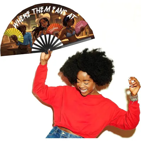 2025 New 26 In Black Silk Folding Hand Fan - Home Decor Decoration Items, Alternative Hand Fans with Clack Sound for Line Dancing, Rave-Festival Clack Use
