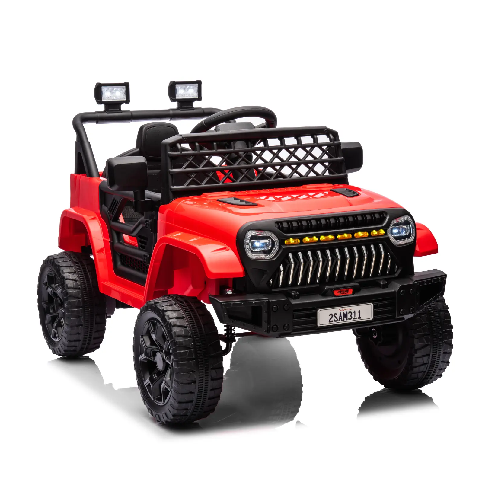 12V Rechargeable Battery Electric Kids Ride-On Car - Red Remote-Controlled Off-Road Truck with LED Lights, Music, Battery Display, 4-Wheel Suspension, Adjustable Seat Belt, Power Wheels With Remote Control, Ride On Wheels