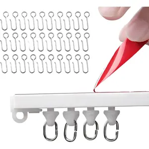12FT Self Adhesive Ceiling or Wall Curtain Track No Drill Rod, No Damage Curtain Track Hangers, Adhesive Curtain Rod for Windows Cabinet Closet Bathroom Shower