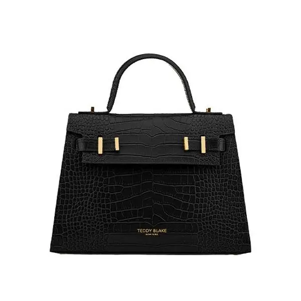 Women's Structured Flap Croc Embossed Calfskin Ava Satchel Handbag, 11" - Single Rounded Top Handle, Detachable Adjustable Shoulder Strap, Designer Handbags for Women, Teddy Blake Made in Italy, Work, Evening Out & Date Night