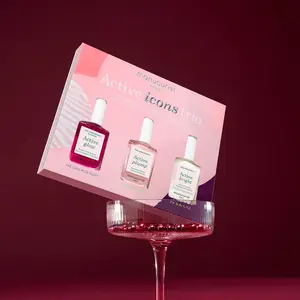 Manucurist Active Icons Trio Gift Set - Includes: Active Glow Blueberry, Active Shine, Active Plump Nail Polishes - Brightening & Strengthening Nail Care Treatments - Gifts for Women - Manicure Gift Set