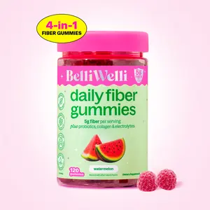 BelliWelli 4-in-1 Fiber Gummies 120ct - 5g Fiber per Serving with Probiotics & Collagen for Digestion Regularity & Constipation Support Digestive Wellness
