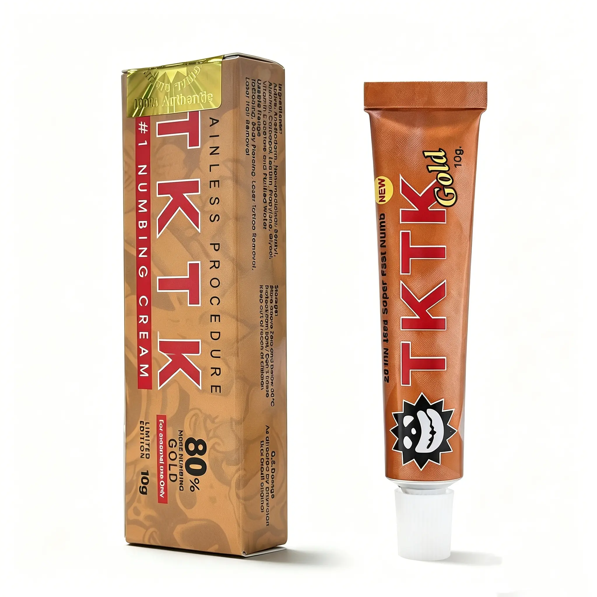 TKTK Gold Limited Edition 80% Numbing Cream Painless Tattoo Cream 10g, Maximum Strength Fast Numb Relief for 6-8 Hours. (1 Tube)