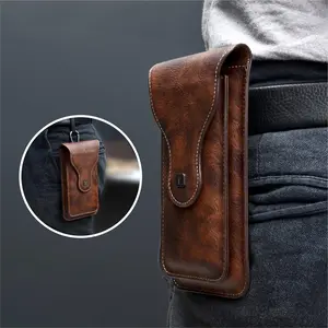 Faux Leather Phone, Dual Compartments Phone Holster, Waist Belt Pocket, Phone Pouch for Men, Phone Accessories for iPhone & Android compatible with iPhone 17 16 15 14 13 12 11 X XS XR Pro Max Plus Air