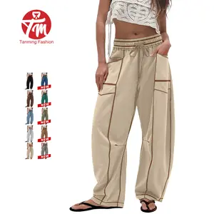 Tanming Women’s Baggy Barrel Pants Wide Leg Lounge Sweatpants with Drawstring Pockets