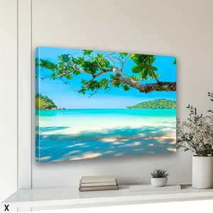 Framed Large Beach Scenery Decorative Painting Living Room Ocean Waves Sunset Wall Canvas Painting Coastal Natural Scenery Canvas Print Modern Artist Decoration Living Room Bedroom Wall Hanging Painting Includes Canvas and Frame