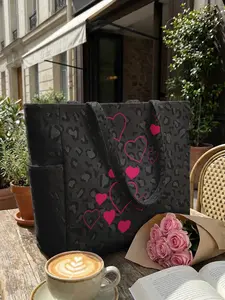Heart Pattern 2D Printed Travel Bag, Travel Fashionable Duffel Bag, Large Capacity Storage Bag, Durable Multi-Pocket Design, Zipper Closure, Casual Style, All Seasons, Travel Organizer Bag, Travel Duffel Bag, Travel Essentials