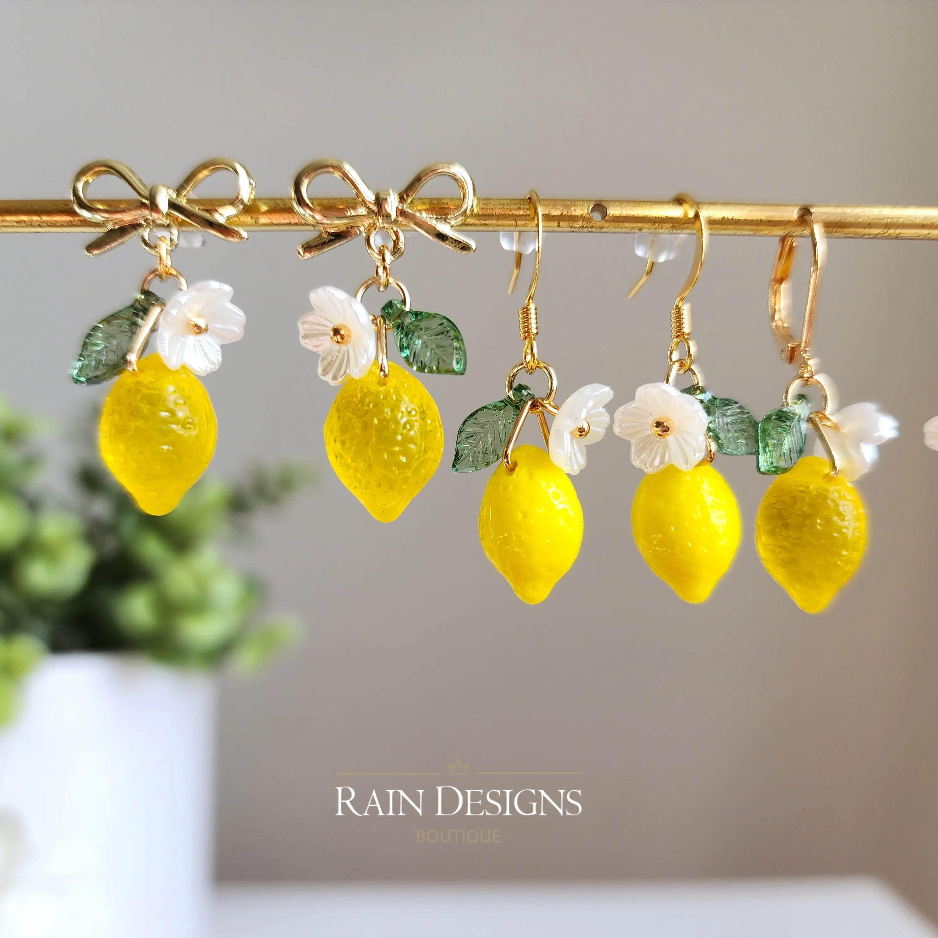 Lemon Fruit Dangle Earrings - Handmade Design Lemon Fruit Dangle Earrings - Handmade Design
