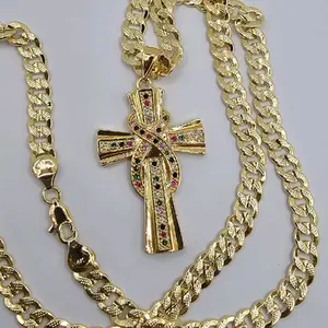 Infinity Cross necklace  stamp color's stones   Cuban link style gold-plated